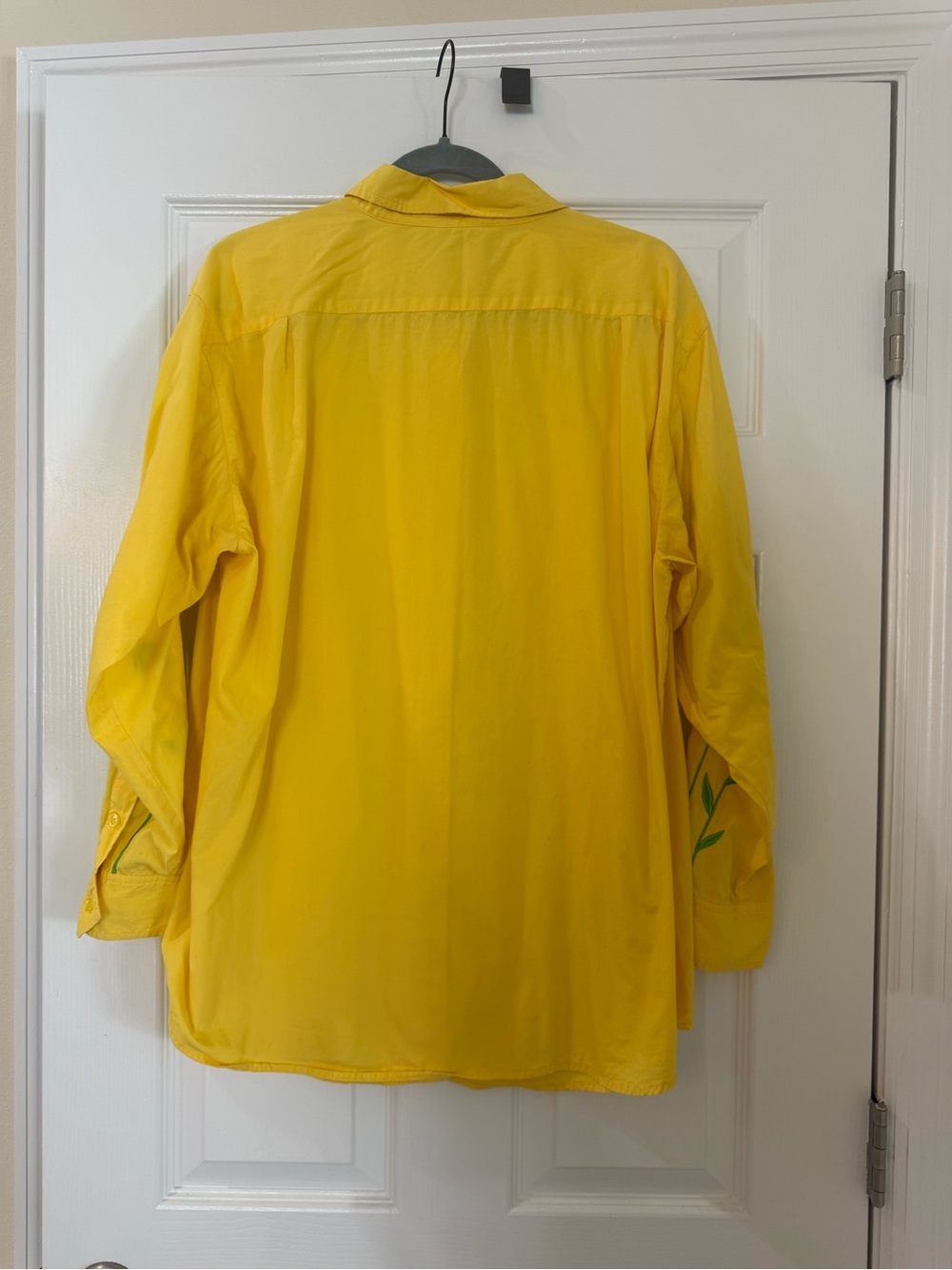 Vintage Bob Mackie 100% Cotton Yellow Button-Down Shirt with Floral Embroidery - Picture 4 of 9